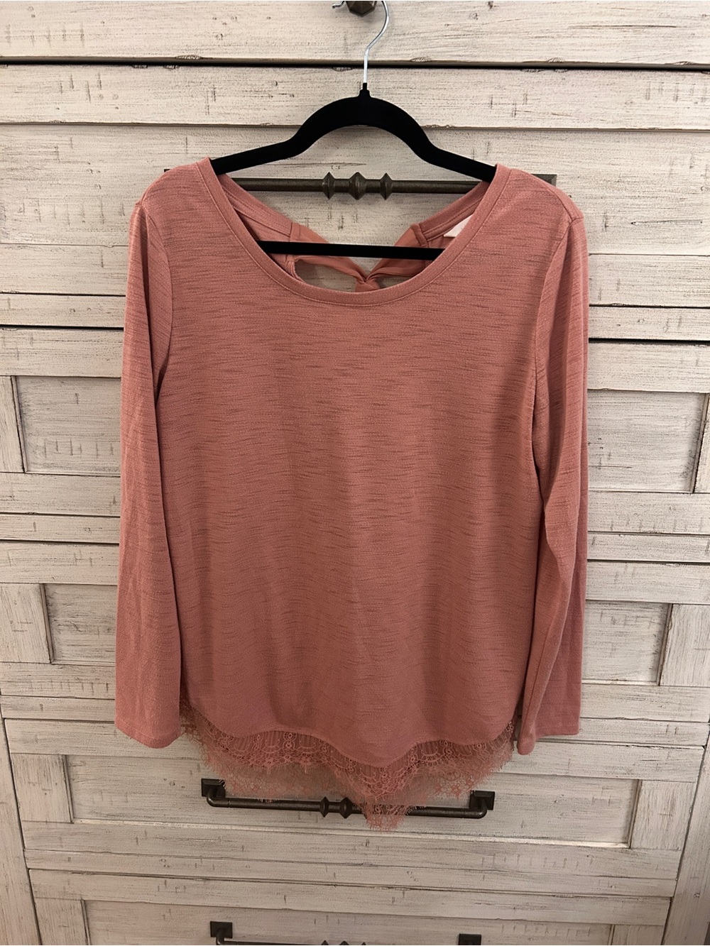 LC Lauren Conrad Rosewood Long-Sleeve Lace-Hem Top